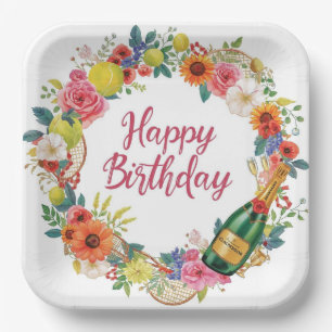 Tennis Birthday with Flowers and ball watercolor Paper Plate