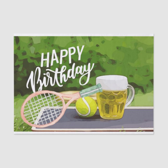 Tennis Birthday with racket ball beer for Player Tissue Paper (Front)