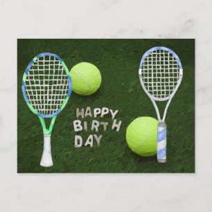 Tennis Birthday with tennis balls are on green Postcard