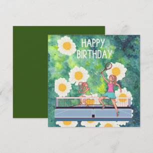 Tennis Birthday with Tennis Player on Flowers Card