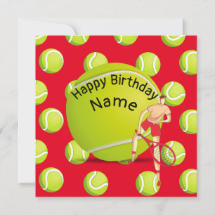 Tennis Birthday with tennis player on red     Card