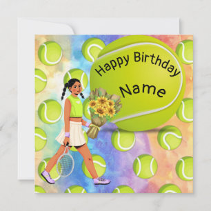 Tennis Birthday with tennis player woman Card