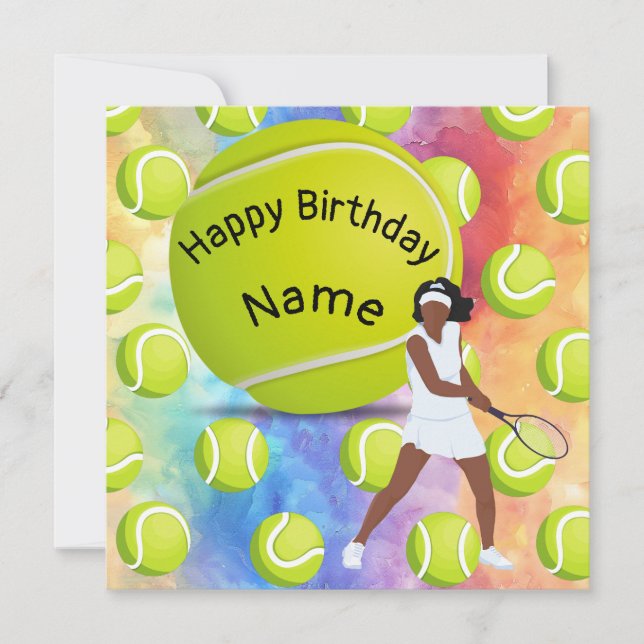 Tennis Birthday with tennis player woman Card (Front)