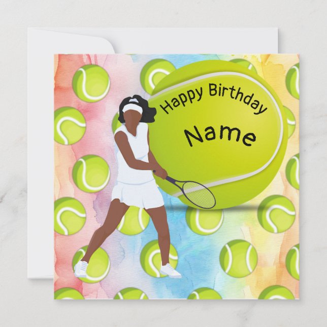 Tennis Birthday with tennis player woman Card (Front)
