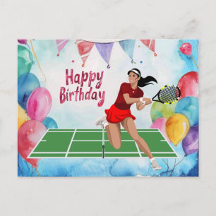 Tennis Birthday with woman player on the court Postcard