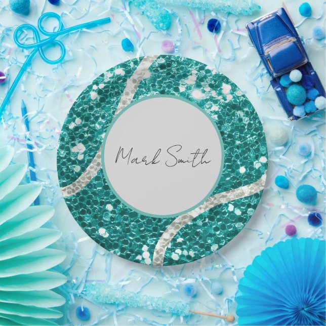 Tennis Boy  Baby Shower Sequin Tennis ball  Paper Plate (Party)