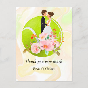 Tennis Bride and Groom on Tennis Ball for Wedding Postcard