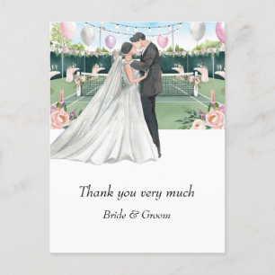 Tennis Bride and Groom on Tennis Ball for Wedding  Postcard