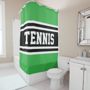 TENNIS Bright Black White Racing Stripes Shower Curtain