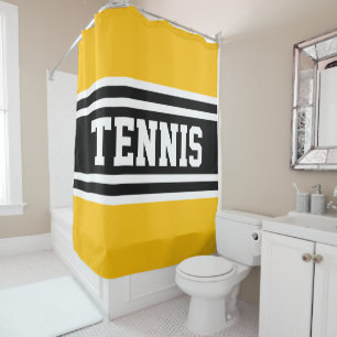 TENNIS Bright Yellow Black White Racing Stripes Shower Curtain