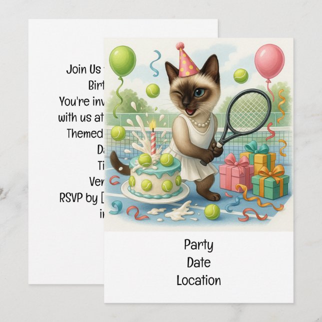 Tennis Cat Paw-some Birthday Party Invitation (Front/Back)