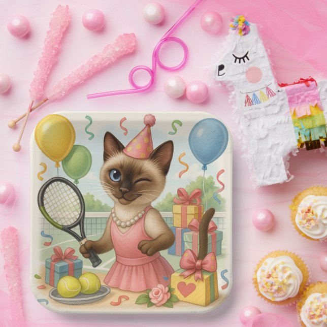 Tennis Cat Paw-some Birthday Party Paper Plate (Party)