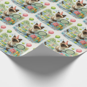 Tennis Cat Paw-some Birthday Party Wrapping Paper