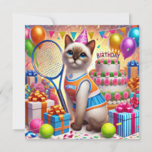 Tennis Cat Player Birthday Party Invitation