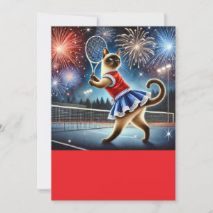 Tennis Cat Player on 4th July Independence Day Invitation