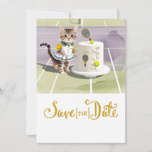 TENNIS CAT PLAYER with Cake Party on Court  Save The Date