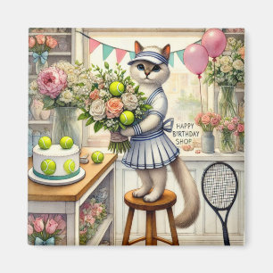 Tennis Cat Watercolor for Birthday Gifts Magnet