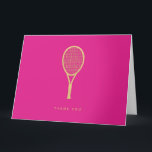 Tennis Chic Pink Gold Custom Folded Thank You<br><div class="desc">Modern and elegant, these thank you cards featuring a gold tennis racquet and the message of your choice make a statement. Text on the front and inside is customisable. Part of a collection from Parcel Studios. *Note: The gold in this product is simulated. No real gold foil will be used...</div>