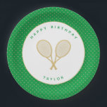 Tennis Chic Sports Themed Green and Gold Paper Plate<br><div class="desc">The tennis player or fan in your life will love these tennis themed green and gold plates featuring gold tennis racquets. Part of a collection from Parcel Studios. *Note: The gold in this product is faux. No real gold foil will be used in manufacturing this product.</div>
