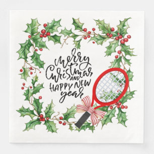 Tennis Christmas and New Year Player watercolor Napkin