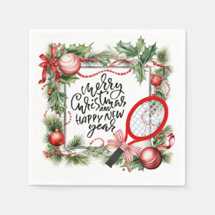 Tennis Christmas and New Year Player watercolor Napkin