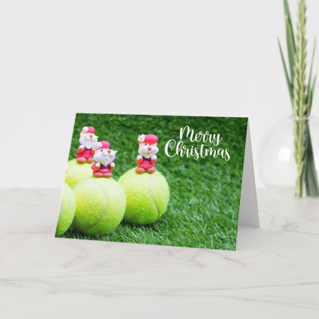 Tennis Christmas ball with Santa Claus Holiday Card (Front)