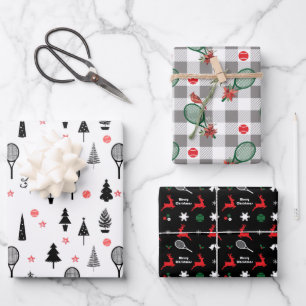 🎾Tennis Christmas, black and white pattern Wrapping Paper Sheet