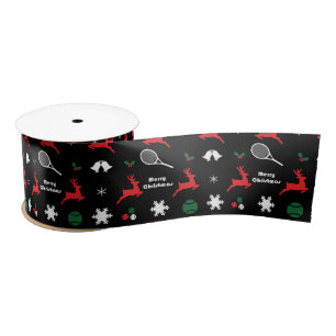 Tennis Christmas, black, red and white  Satin Ribbon