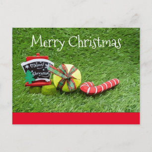 Tennis Christmas Card with ball on green 