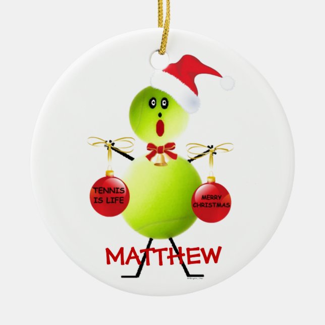 Tennis Christmas Cartoon Ceramic Tree Decoration (Front)