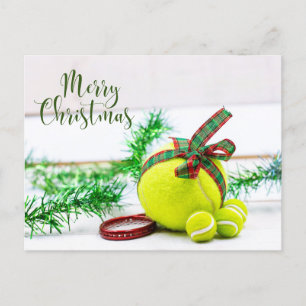 Tennis Christmas decoration with ball and ribbon Holiday Postcard