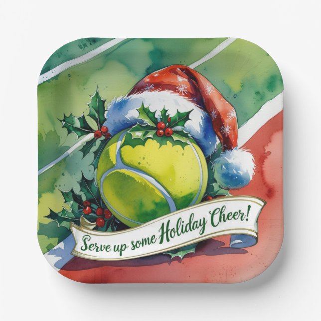 Tennis Christmas  Festive ball Paper Plate (Front)