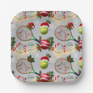 Tennis Christmas  Festive Racquets and Ball  Paper Plate