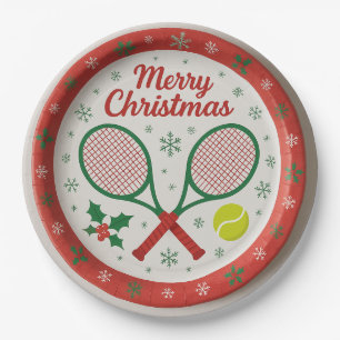 Tennis Christmas  Festive Racquets and Ball  Paper Plate