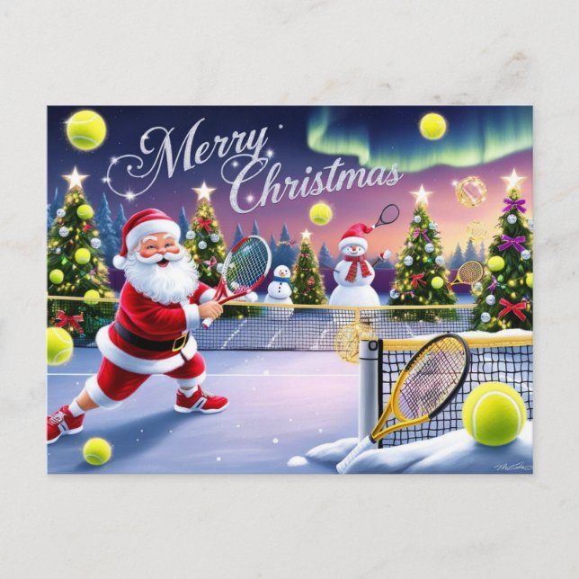 Tennis Christmas  Festive Racquets Holiday Postcard (Front)