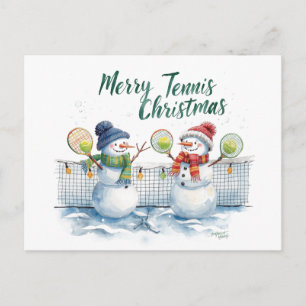 Tennis Christmas Festive Snowman Holiday Postcard