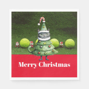 Tennis Christmas for Player who loves Cat Napkin