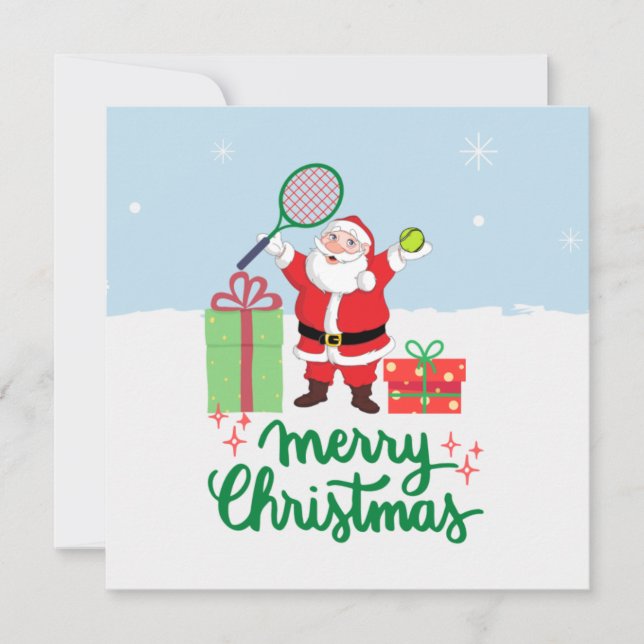 Tennis Christmas Holiday Card with ball and Santa (Front)