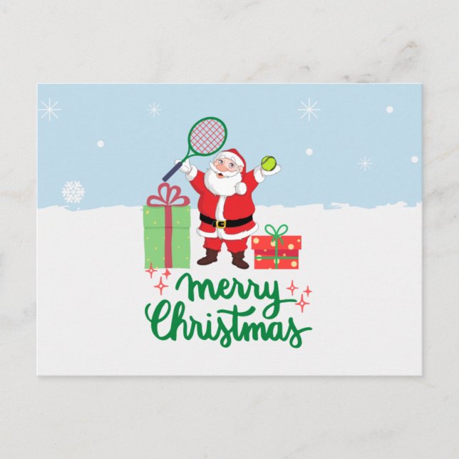 Tennis Christmas Holiday Card with ball and Santa (Front)