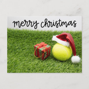 Tennis Christmas Holiday Card with ball and Santa