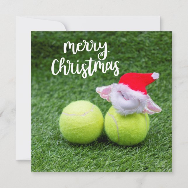 Tennis Christmas Holiday Card with ball and Santa (Front)