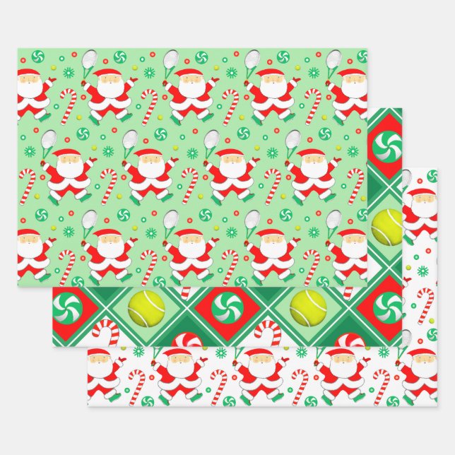 Tennis Christmas Holiday Gift Wrapping Paper Sheet (Set)