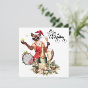 Tennis Christmas Holiday Party for cat lovers Card