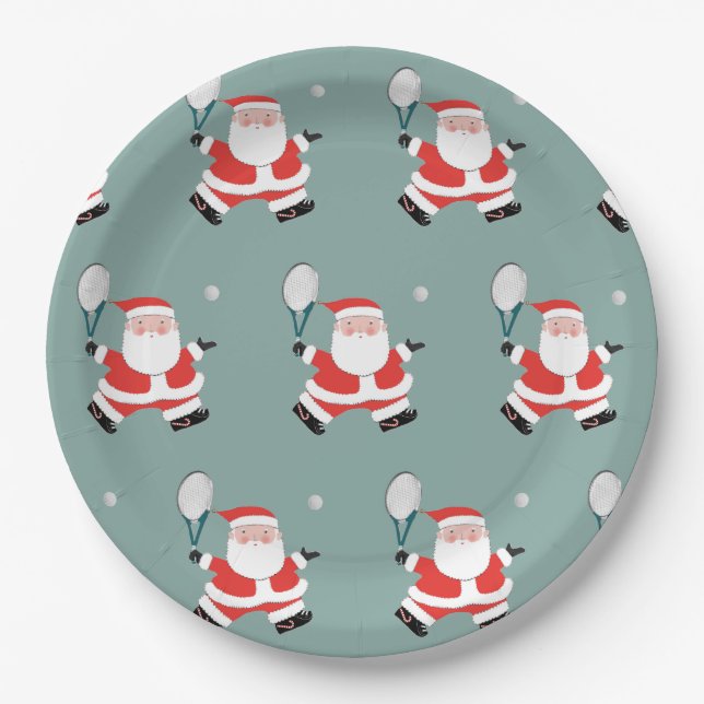 Tennis Christmas Holiday Party Paper Plate (Front)