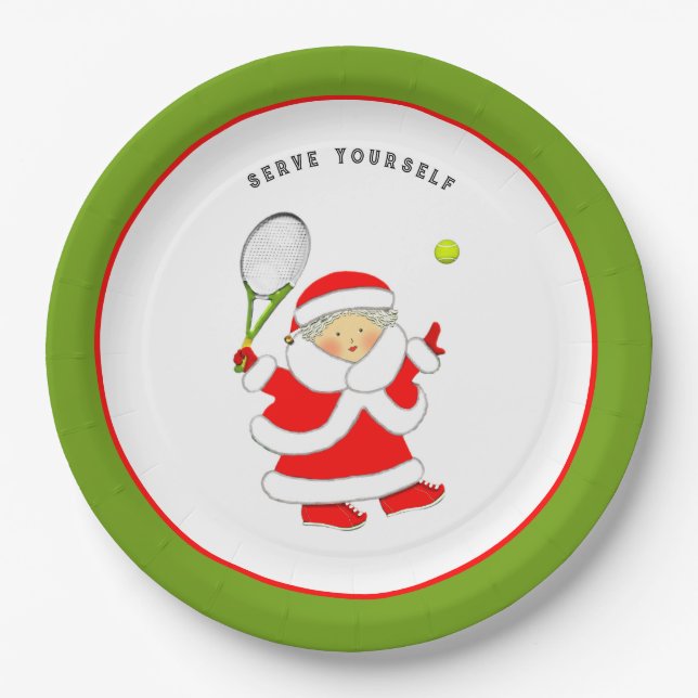 Tennis Christmas Holiday Party Paper Plate (Front)