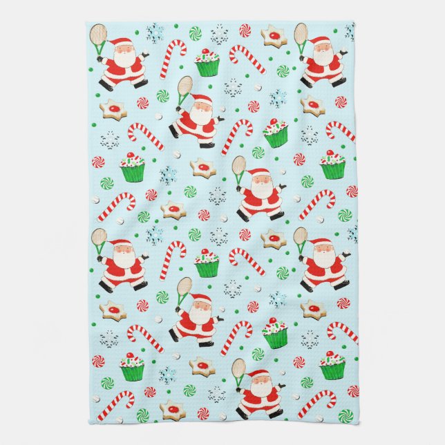 Tennis Christmas Holiday Tea Towel (Vertical)