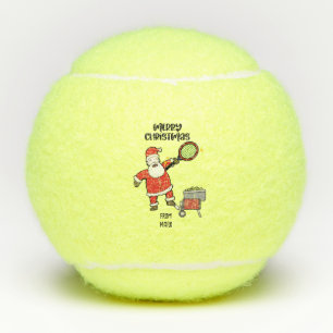 Tennis Christmas Holiday with ball and Santa funny