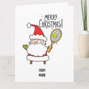 Tennis Christmas Holiday with ball and Santa funny Card