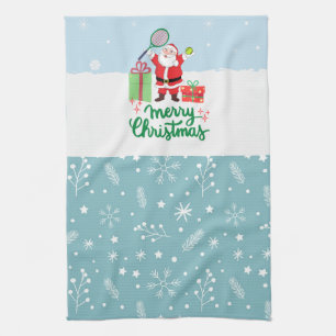 Tennis Christmas Holiday  with Santa Claus Tea Towel