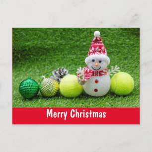 Tennis Christmas Holiday with Snowman and ornament Postcard